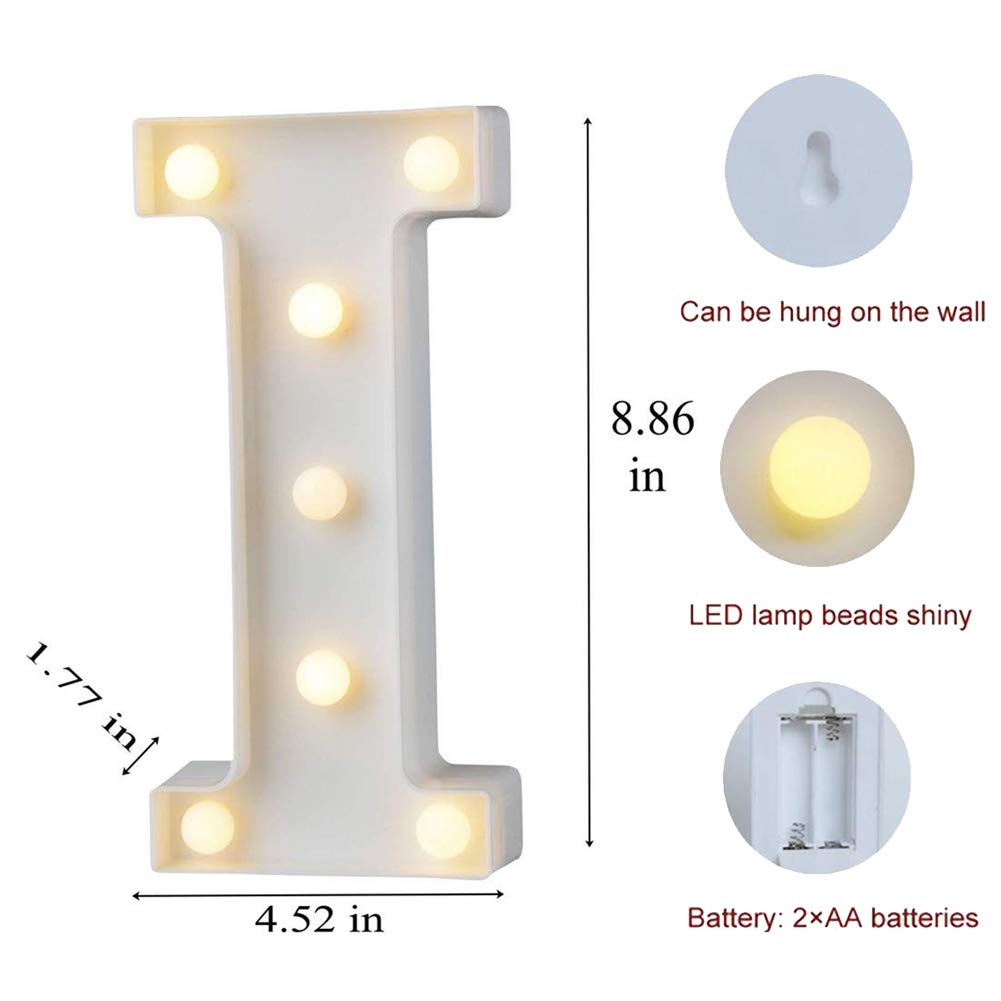 MUMUXI Light Up Letter I | Battery Powered Plastic Decoration for Weddings, Birthdays, and Celebrations