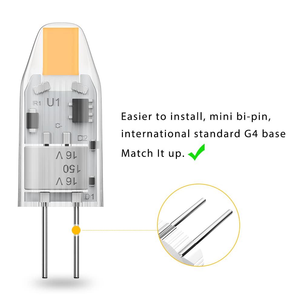 YUIIP G4 LED Bulbs Bi-Pin Base 1.2W 12V 2700K Warm White, Silicone, 5 Pack