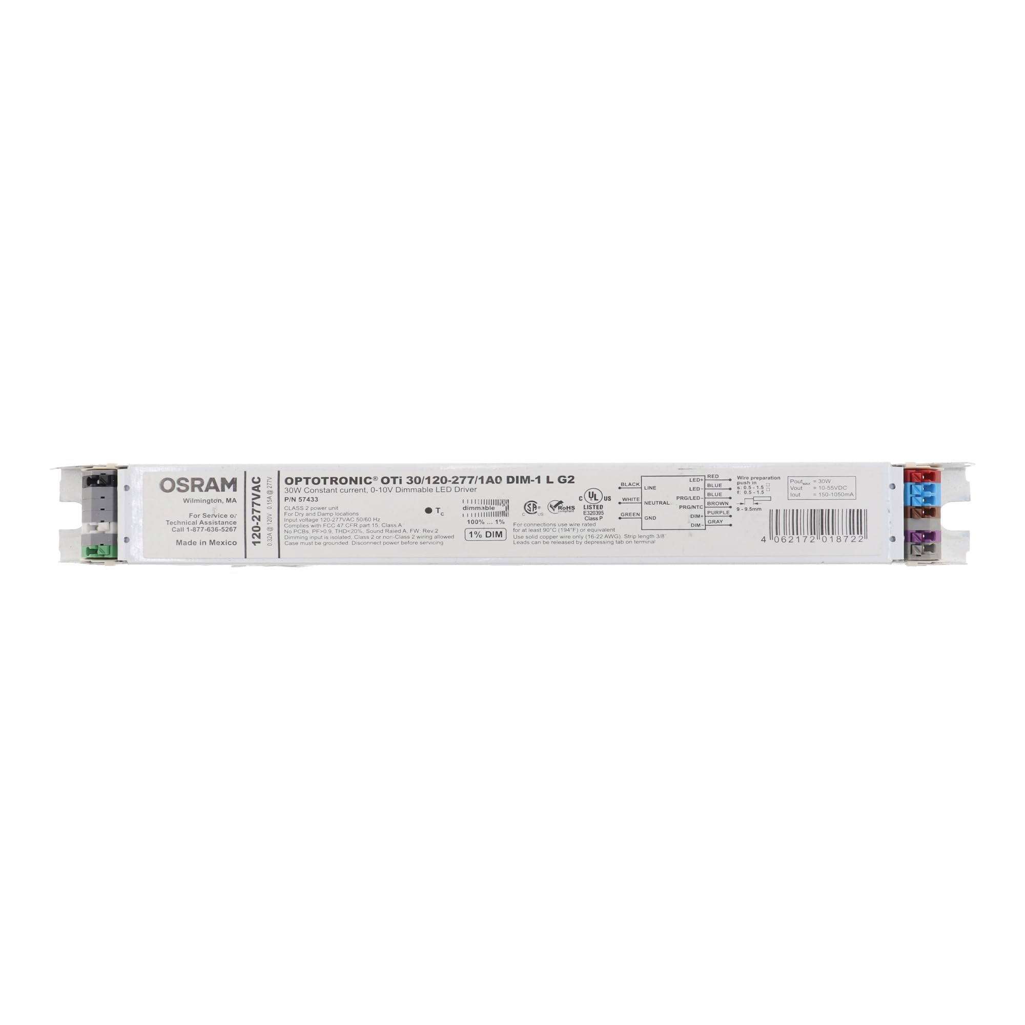 Osram 57433 Optotronic 30W 120/277V Ac 50/60Hz Constant Current Dimmable Led Driver Oti 30/120-277/1A0 Dim-1 L G2