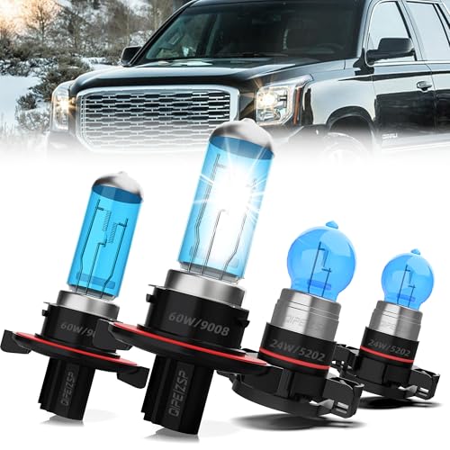 QIPEIZSP Compatible With GMC Yukon 2007-2014 halogen Headlight Bulbs Front Bulb Light halogens, 9008/H13 High/Low Beam + 5202 /