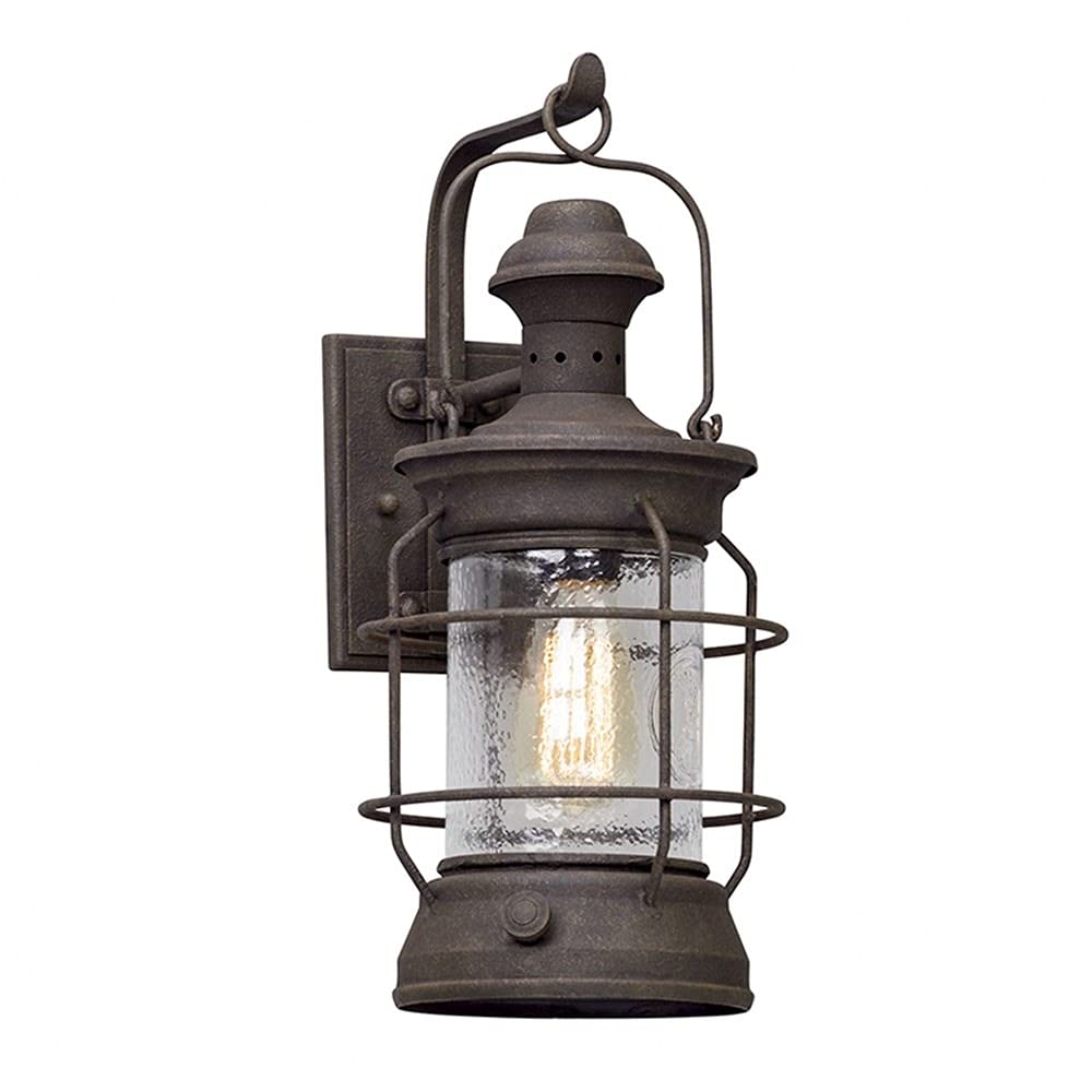 Troy Lighting B5052 Atkins - One Light Outdoor Medium Wall Lantren, Cenntinial Rust Finish with Clear Textured Glass, 18