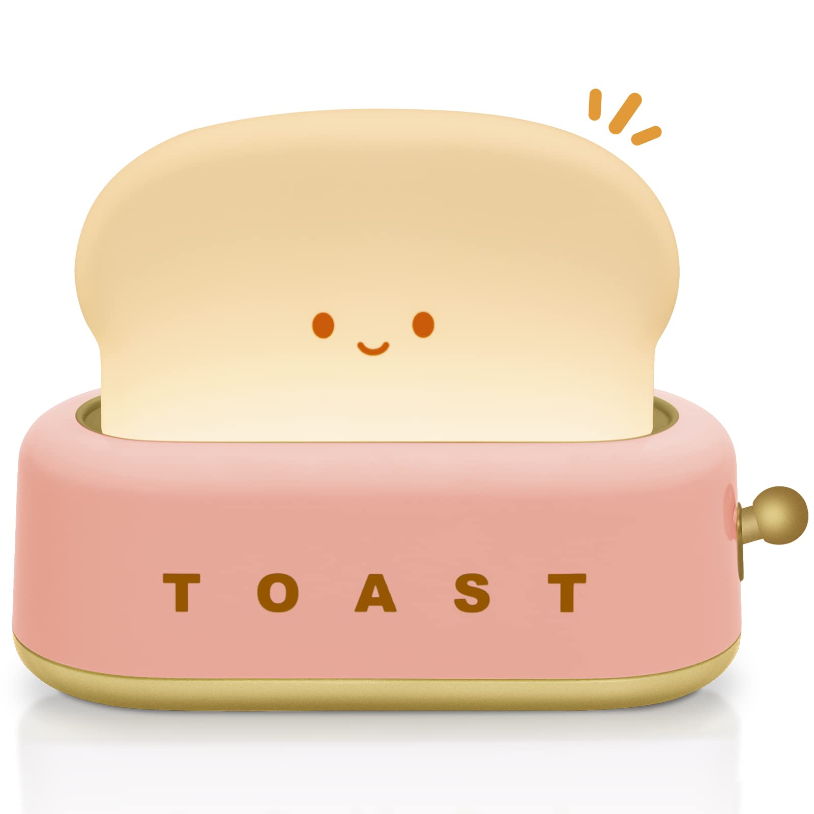 TOOGE Cute Toast Lamp, Small Desk Lamp, Night Light, Rechargeable, Pink, Plastic, Kawaii Decor for Bedroom, Table, Bedside, Desk