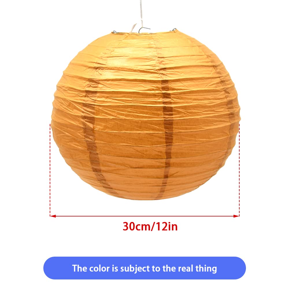 Hocansen 3pcs Paper Lanterns Decorative Round 12in Khaki Metal for Birthday Halloween Wedding Baby Shower Home Decor Party Decoration