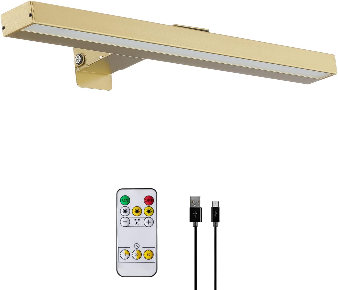 MIOBLUE Rechargeable Picture Light - 16in Dimmable Battery Operated Lamp, Metal Body, Gold, HD-newgold, 3 Lighting Modes, Timer