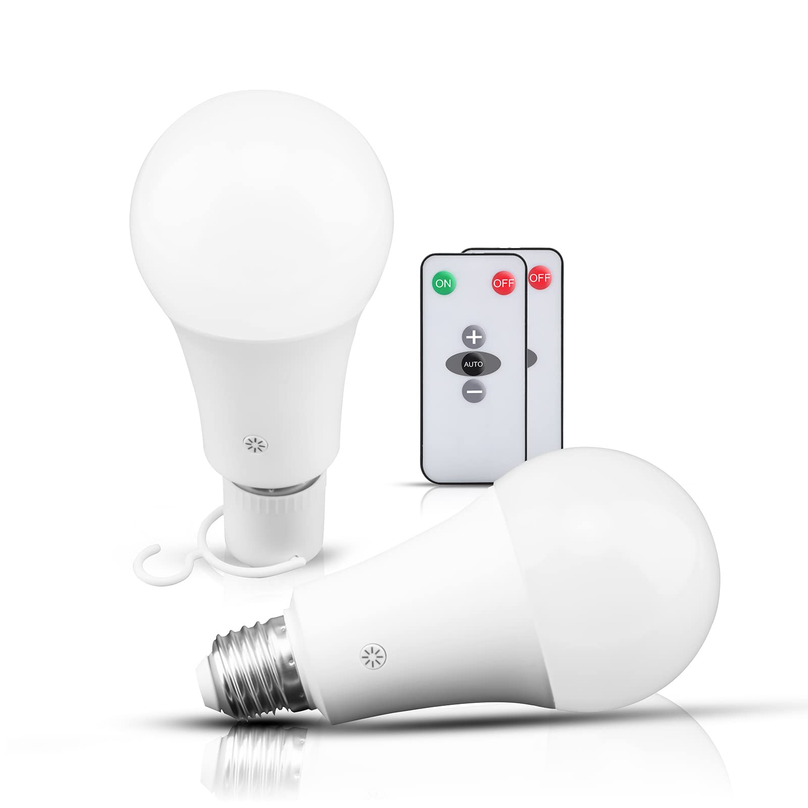 Texsens-Rechargeable-LED-Emergency-Light-Bulb, 7W 600LM 6500K E26 Battery Powered Lamp with Hooks & Remote Controller for Power 