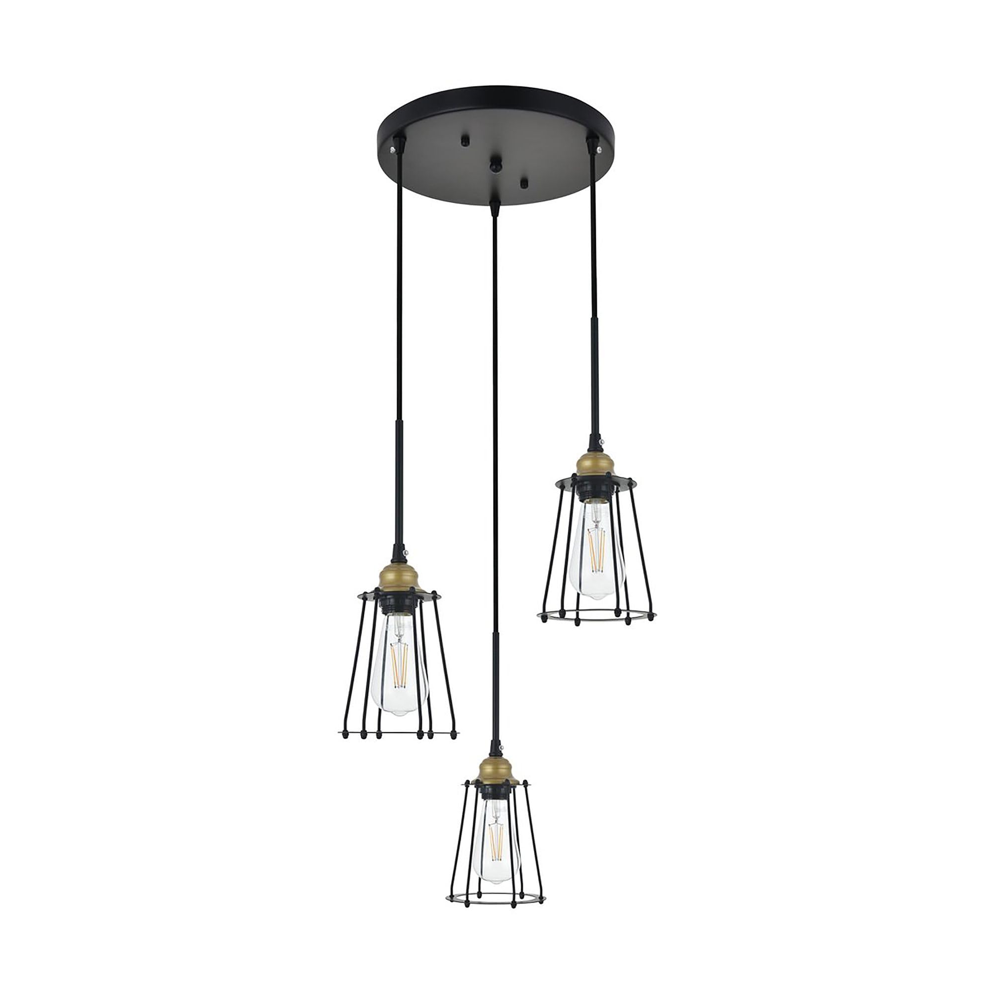 Living District Brass And Black 3-Light Pendant Ceiling Light - Modern Home Decor, 16&quot;W X 9.2&quot;H