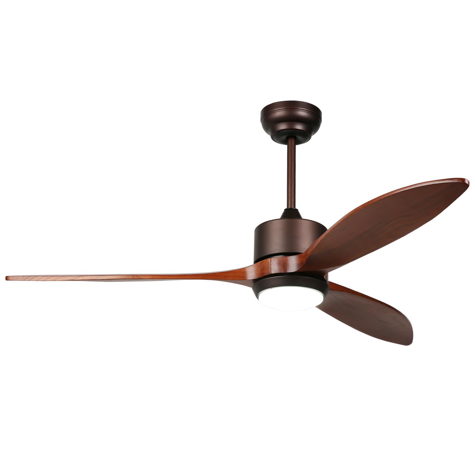 reiga 52 Inch Smart Wood Ceiling Fan with Light, Remote Control, Quiet DC Motor, 3 cutting edges, Walnut Finish, Model 52YFT-801L