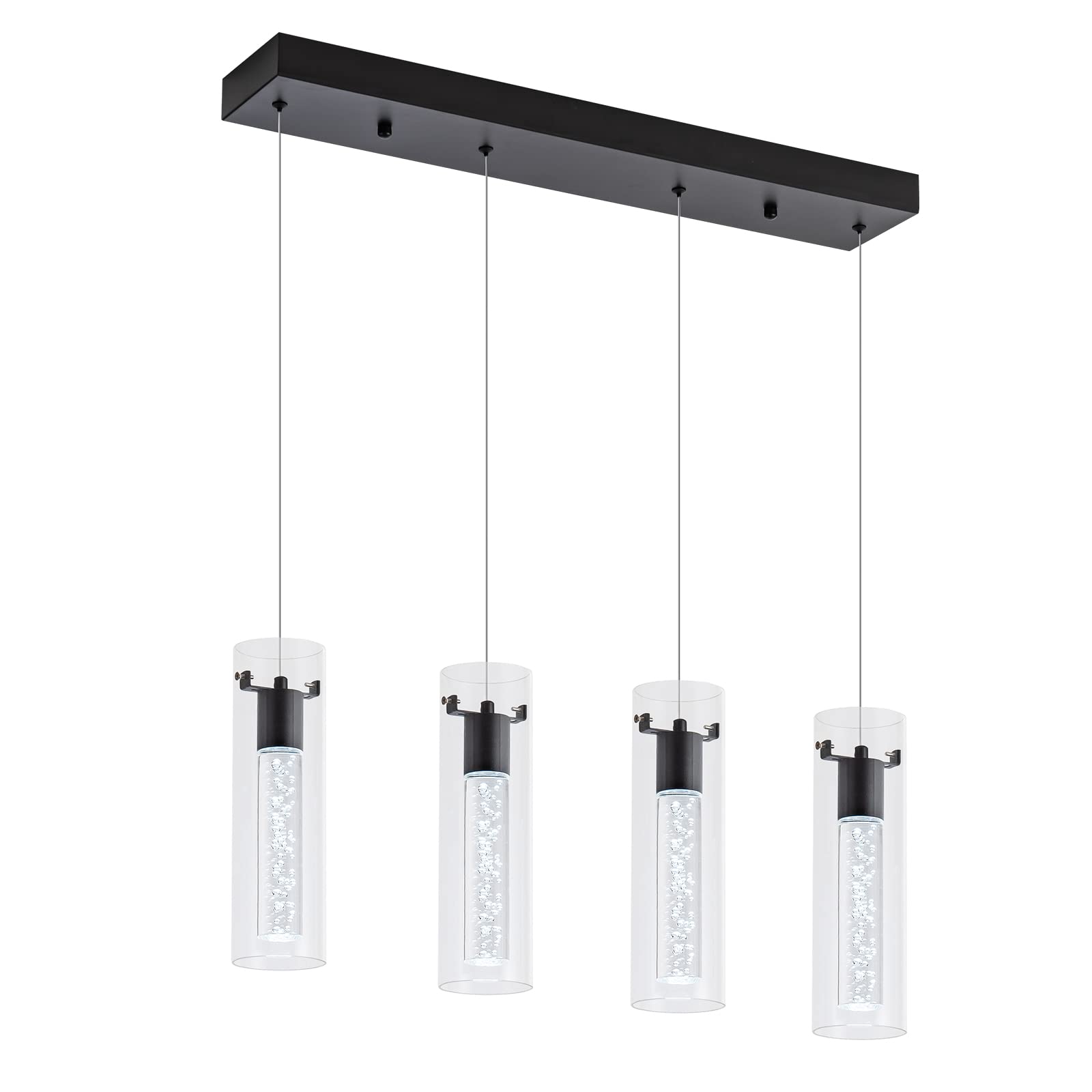 votag Pendant Light Fixtures, 4-Light Dimmable Aluminum Pendant, Black Finish, Model PI-0172A4-32W-BK