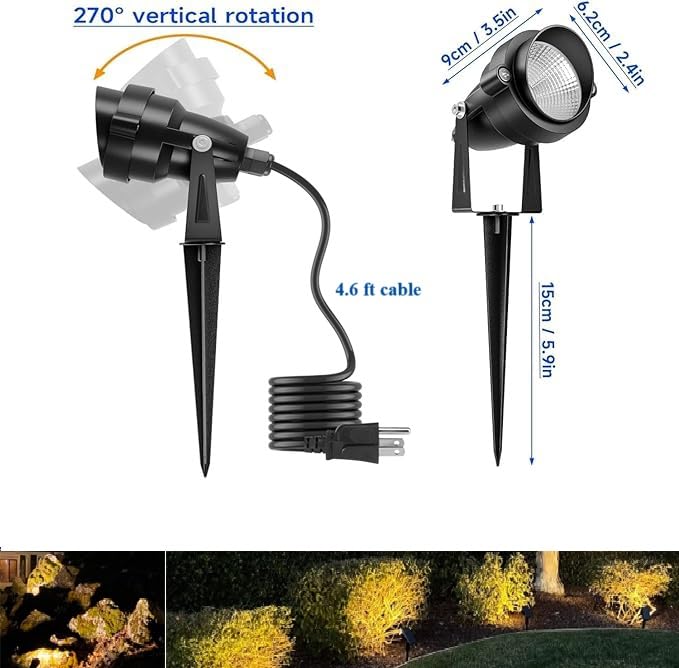 Yoosuml Warm White Yard Spot Lights, Outdoor Led Spotlights 120V 3000K 10W Metal Case Ip65 Waterproof Lawn Landscape Lighting St