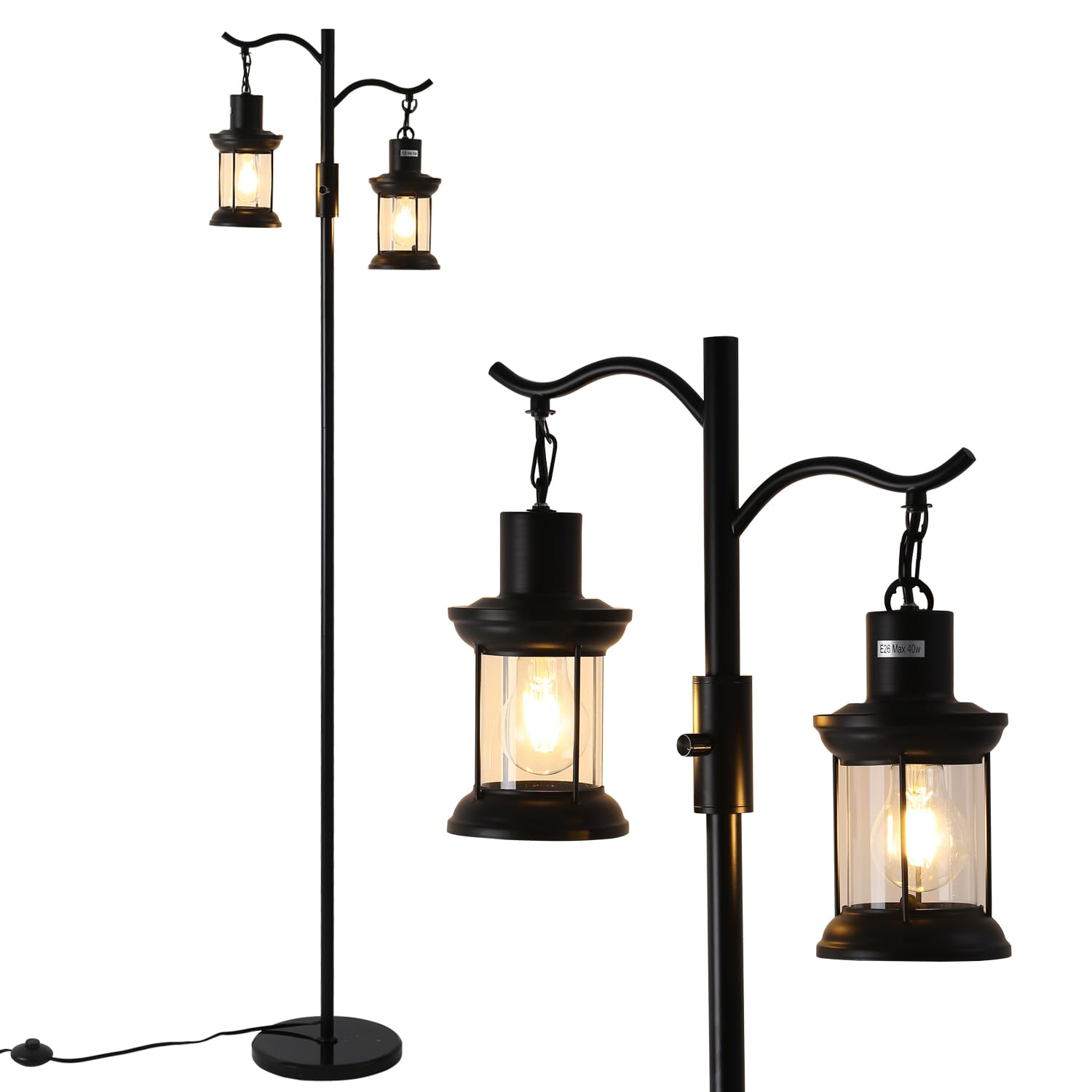 Asmymhd Vintage Dimmable Floor Lamp, Rustic Farmhouse Design, Black Finish, Model F-230912, Ideal for Living Room or Bedroom