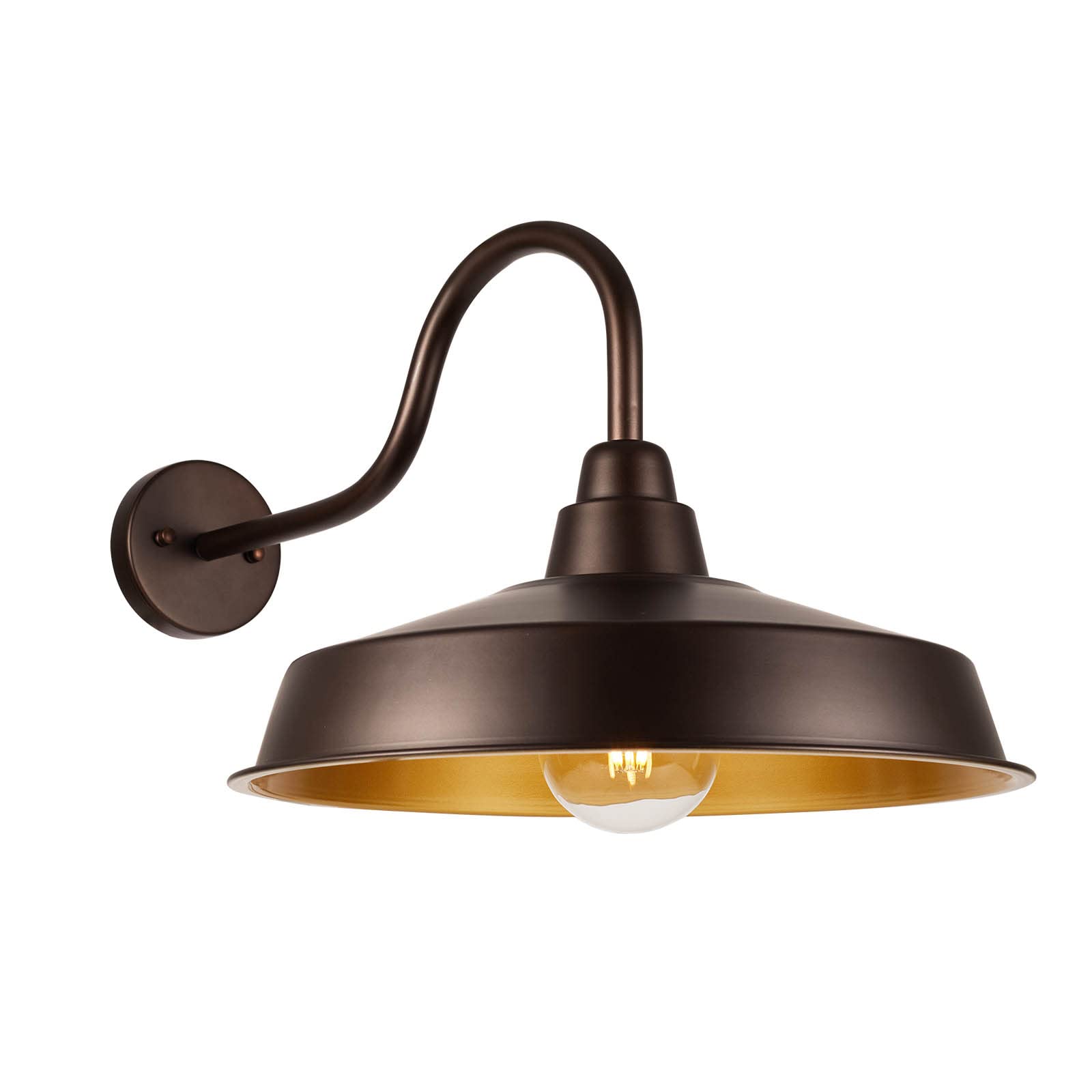 Diyel Gooseneck Barn Light Outdoor, 16 Inch Dome Large Farmhouse Exterior Light Fixture Wall Mount, Industrial Outdoor Wall Sconce Outside For House, Shop, Front Porch, Garage, Entryway, Orb, 1 Pack