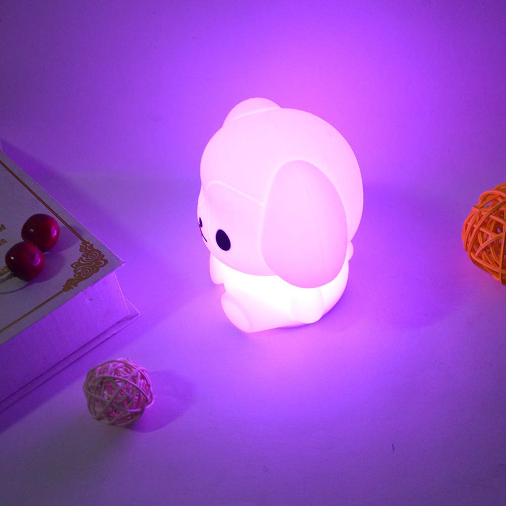Tianhaixing LED Night Light for Kids, Cute Dog Design, Rechargeable, RGB Colors, Touch-Control & Remote, White, Model THX855