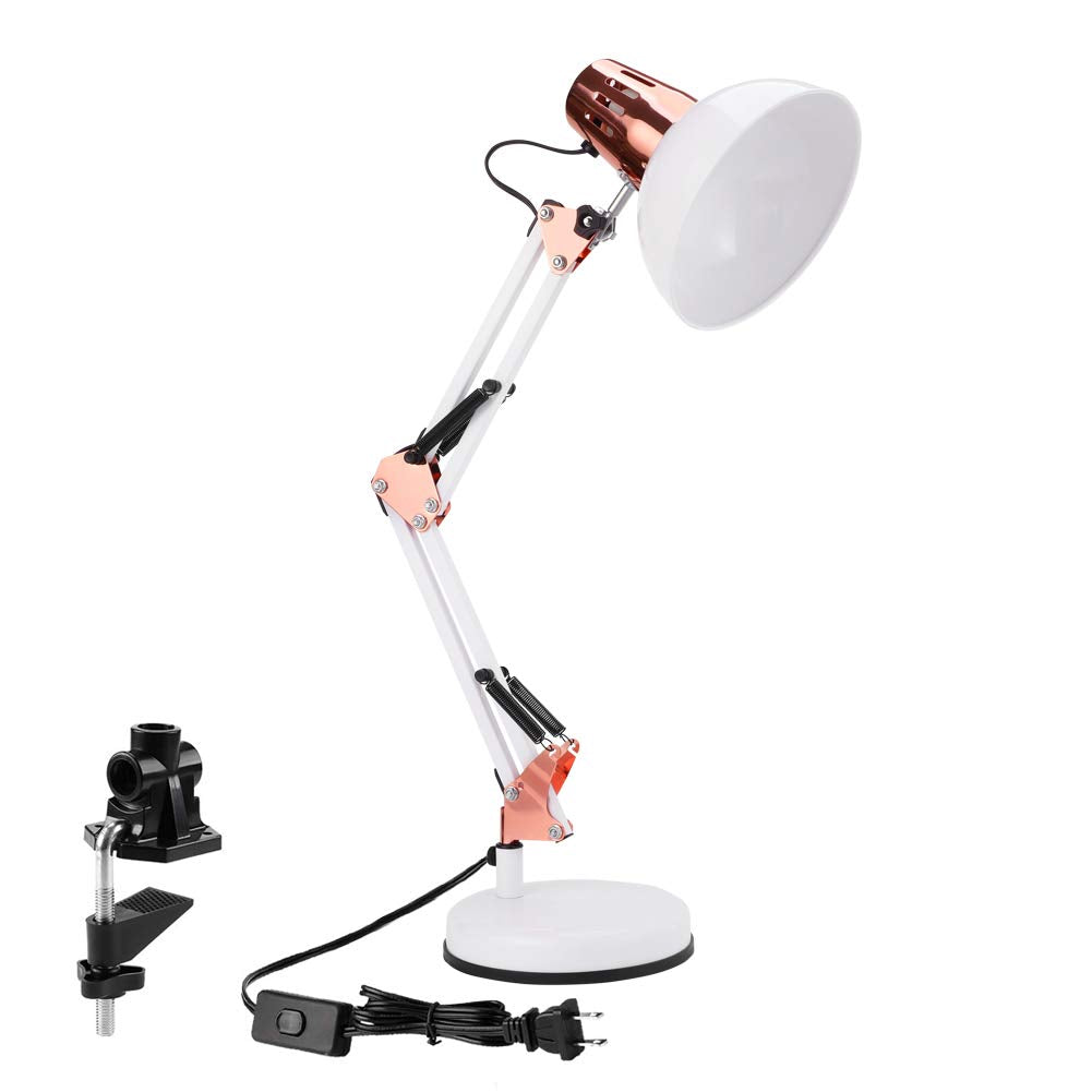 PowerKing Metal Swing Arm Desk Lamps, Adjustable and Flexible,Feading with Base and Clip 2-in-1 Function, Fit E26&E27 Bulbs Base