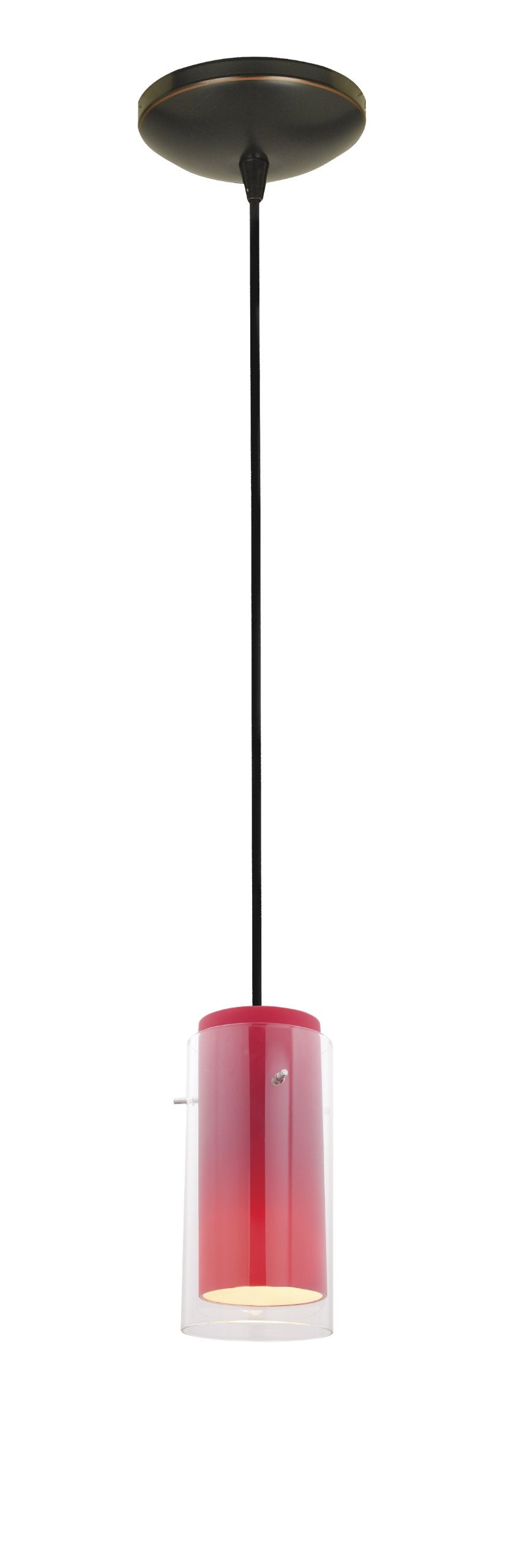 Glassn Glass Cylinder Pendant - Cord - Oil Rubbed Bronze Finish - Clear Red Glass Shade