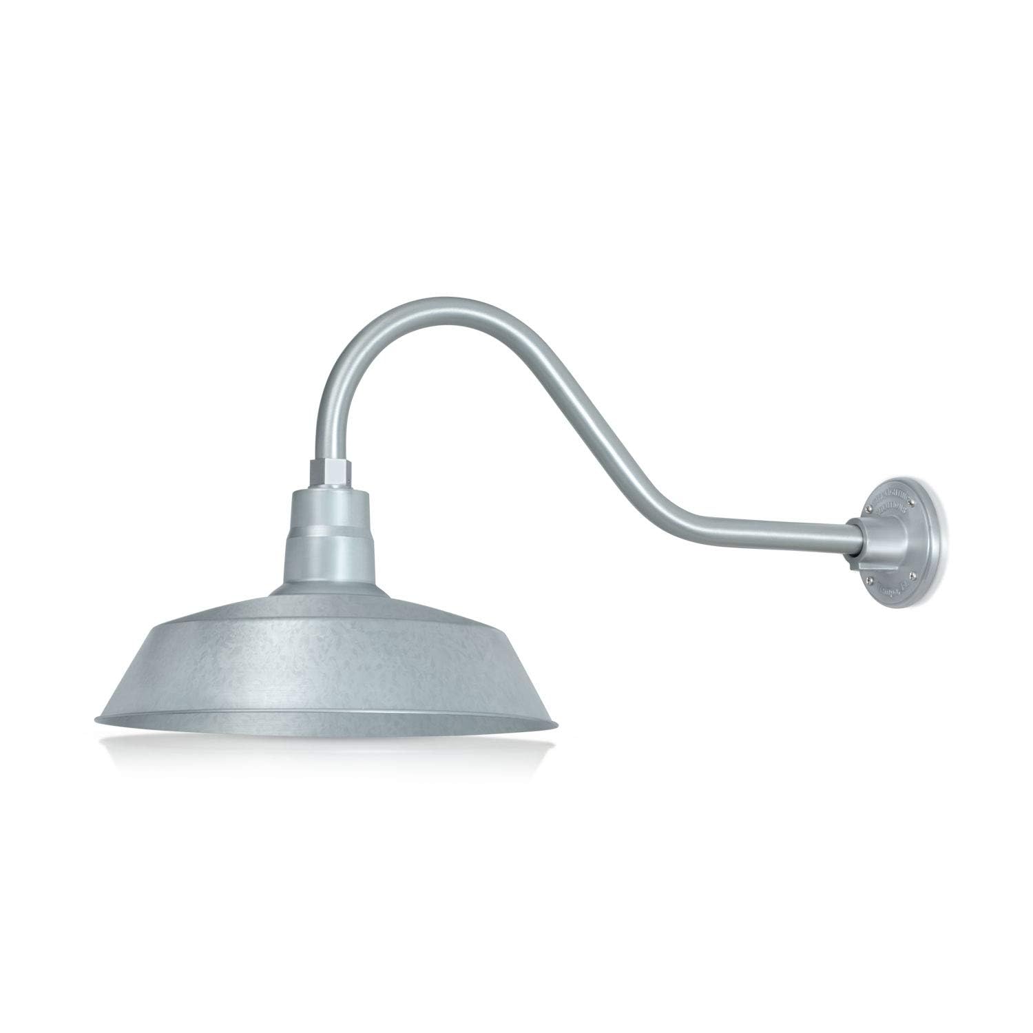 14in. Galvanized Finish Outdoor Gooseneck Barn Light Fixture With 22in. Long Extension Arm - Wall Sconce Farmhouse, Vintage, Ant