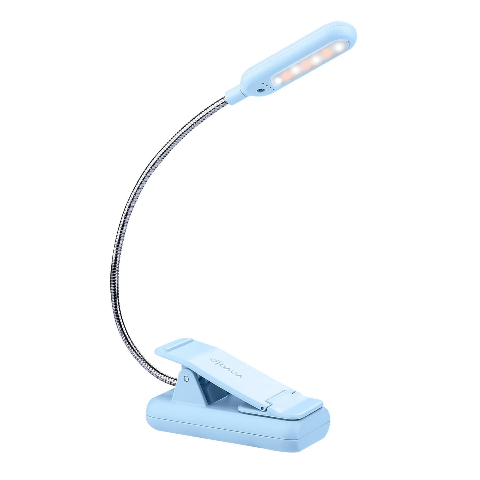 Vavofo Rechargeable Book Light For Reading In Bed Kids, 7 Led Reading Light With 9-Level Warm Cool White Daylight, Eye Care Lamp With Power Indicator For Bookworms (Light Blue)