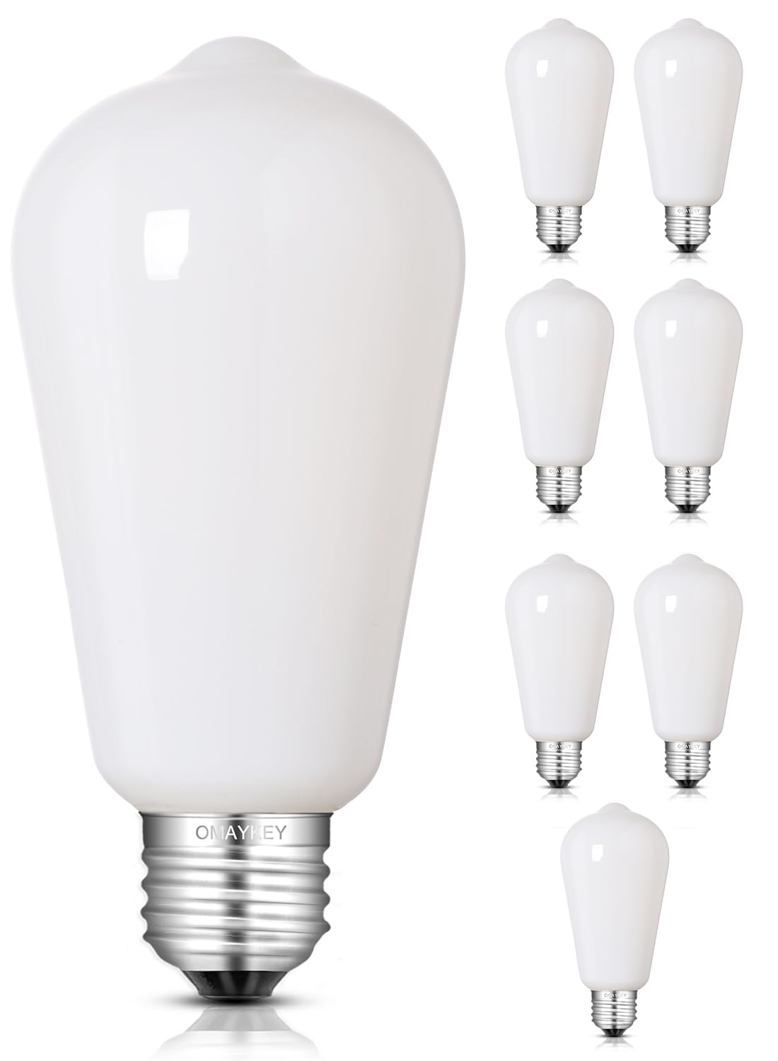 OMAYKEY 8W Dimmable Opal LED Edison Bulbs, 4000K Neutral White, 80W Equivalent 800 Lumens, E26 Medium Base, Vintage Edison Style