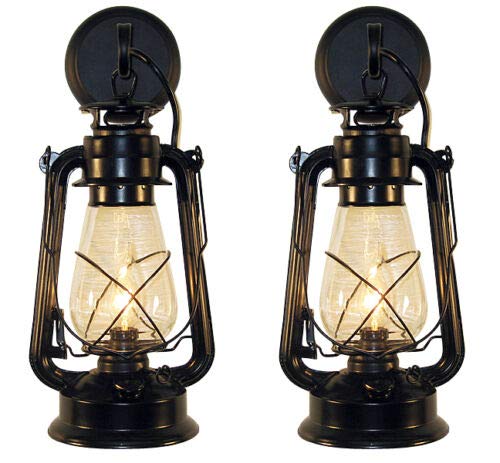 Muskoka Rustic Wall Sconce Lantern Set Of 2 - Black Farmhouse Light Fixture With Glass Globe
