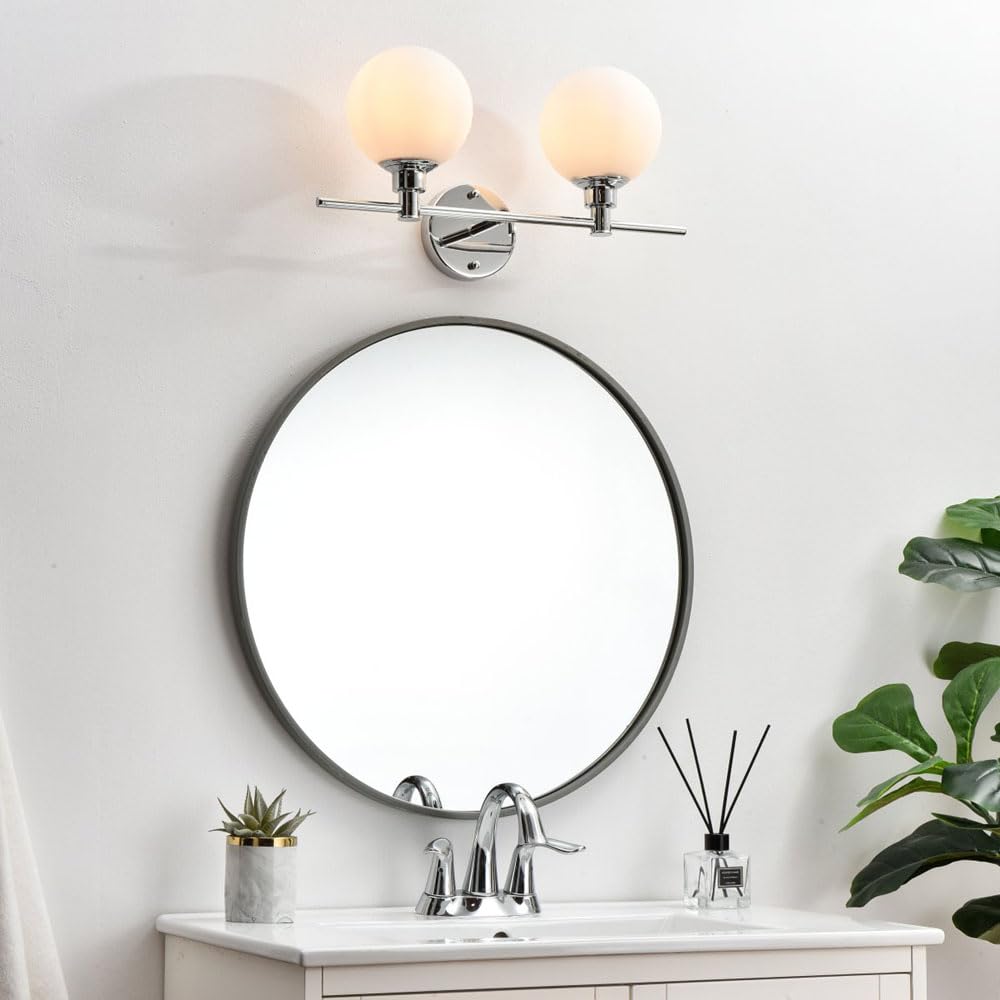 Living District Cordelia 2-Light Iron/Glass Bath Sconce in Black/Frosted White