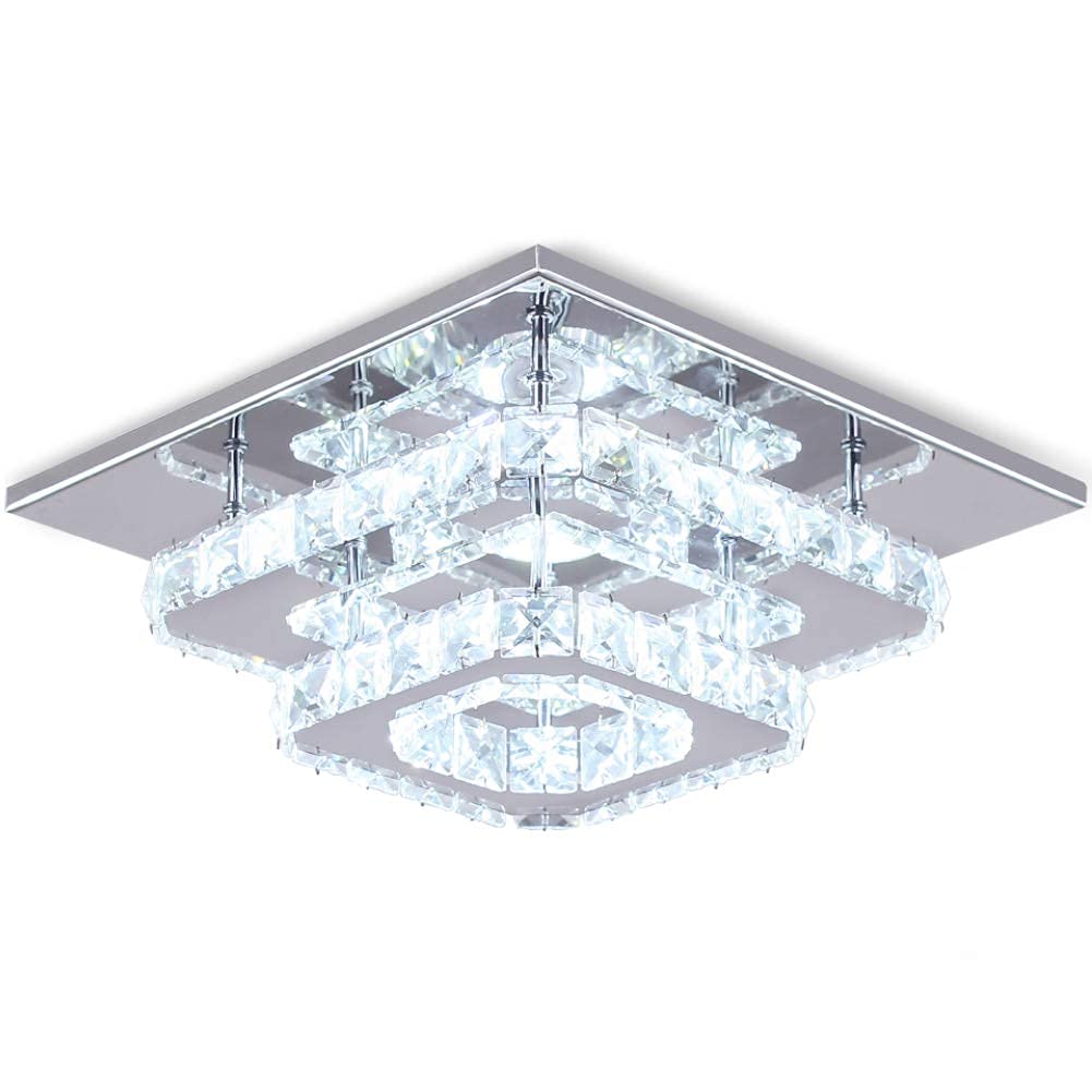 Finktonglan Crystal Led Ceiling Light - Modern Flush Mount Chandelier For Dining Room & Bedroom, Cool White