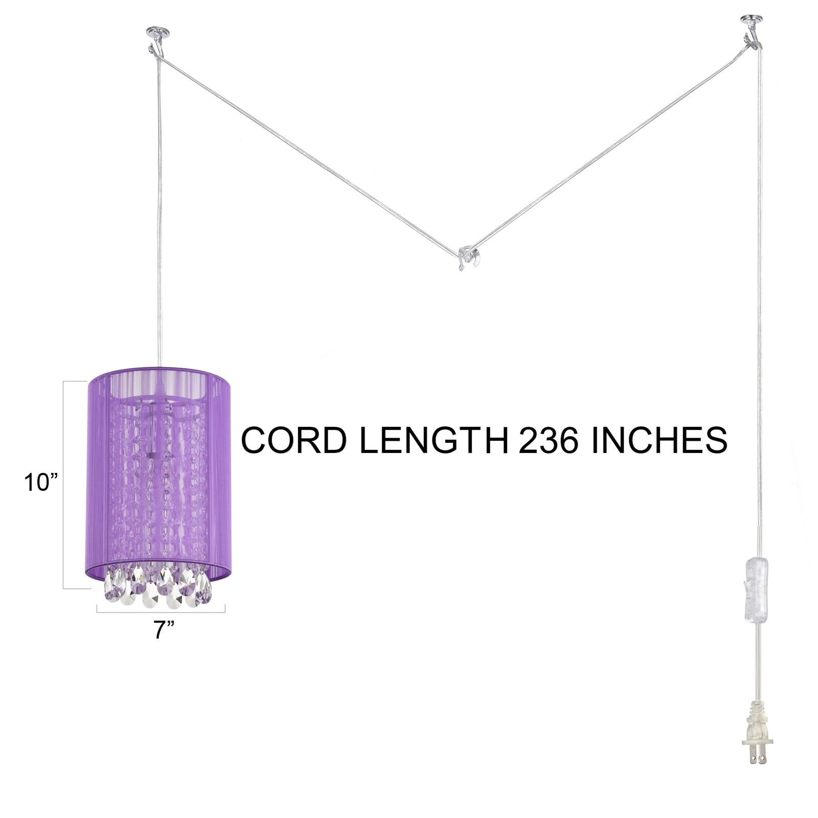LaLuLa Hanging Lamp, 1-Light Pendant Light, Purple Cotton, 7in, Model P17168PU-P