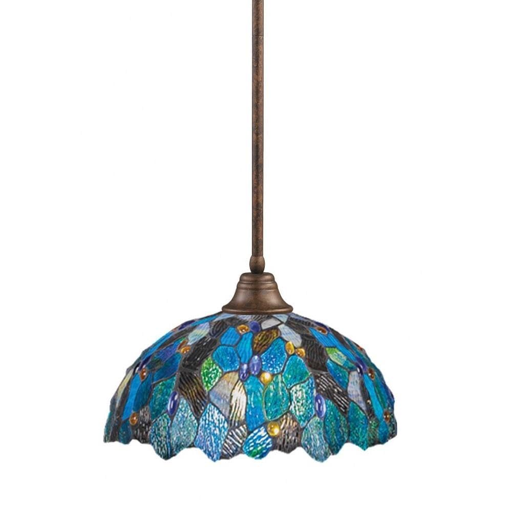 Toltech Lighting 26-Brz-995 16-Inch Stem Pendant Light Bronze Finish With Blue Mosaic Tiffany Glass