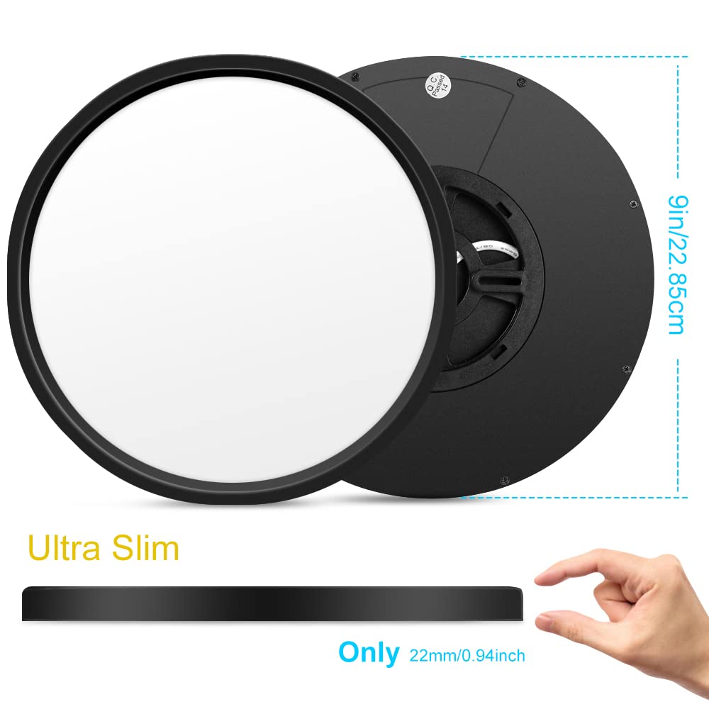 Led Flush Mount Ceiling Light Fixture, 8.9 Inch 18W, 2800K Warm White, Black Flat Modern Round Lighting Fixtures, 1800Lm, 180W E