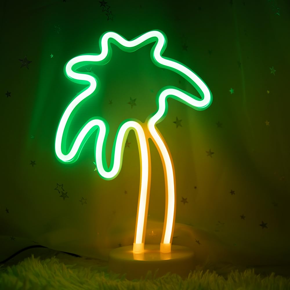 ENUOLI Neon Light Coconut Palm Tree USB Powered LED with Holder Base, Small, Tree Color, Model yNH.Z013
