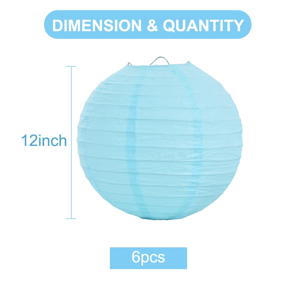 Beishida 12-Inch Light Blue Round Paper Lanterns Decorative Hanging Asia Chinese Japanese Paper Lanterns Lamp For Birthday Weddi