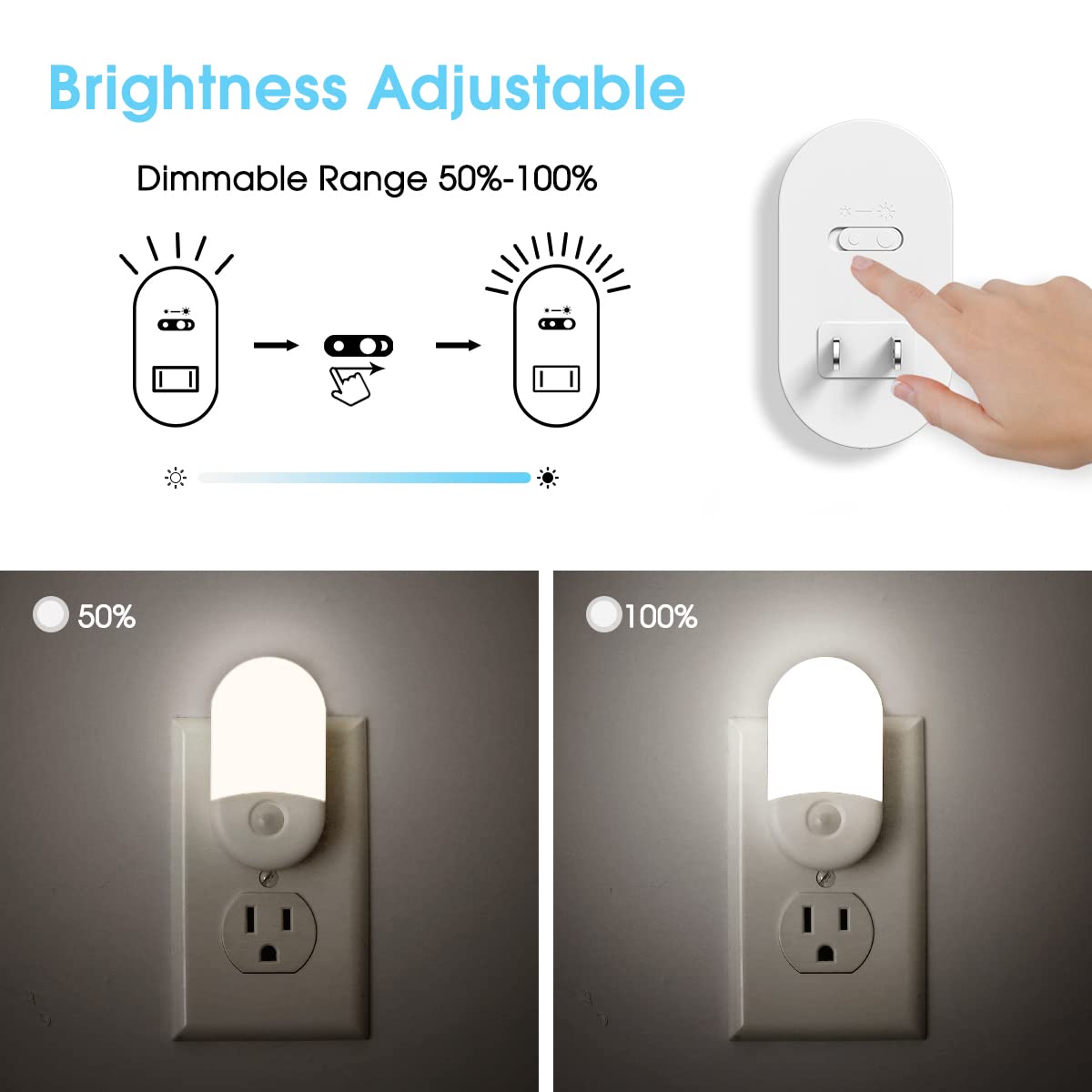 Lohas Night Lights Plug Into Wall [?? ????????], Auto Dusk To Dawn Sensor, 0.6W Dimmable Led Nightlights, Daylight White 5000K,