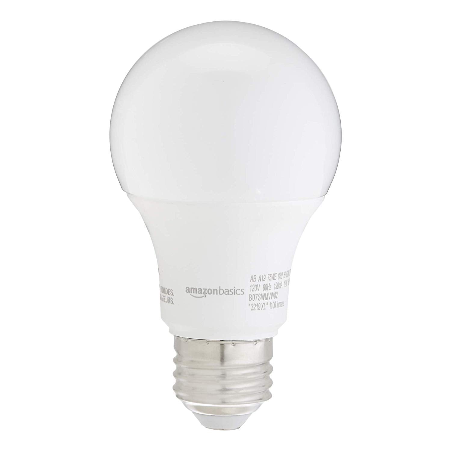 Amazon Basics A19 LED Light Bulbs, 75W Equivalent, 12W, Daylight White, 10,000 Hour Lifetime, 2-Pack