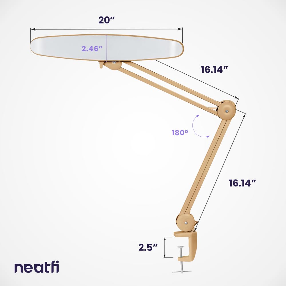 Neatfi Xl 2 200 Lumens Led Task Lamp  24W  117 Pcs Smd Led  Dimmable  4 Level Brightness  3 Light Modes  Desk Light For Home  Office  Workbench (Cct  Gold)