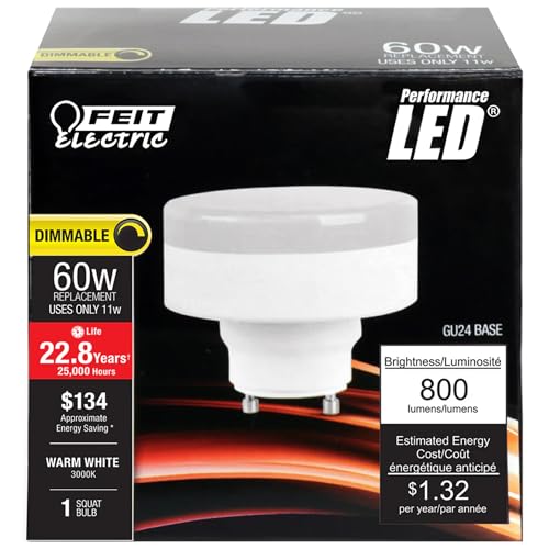Feit Electric LED Light Bulb, 60W EQ, Warm White 3000K, Plastic, Model PU60/830/GU24, Pack of 1
