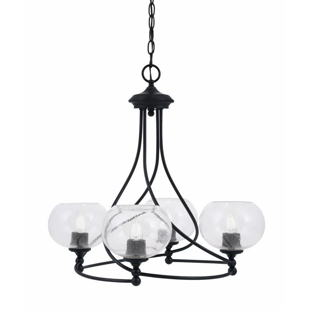 Toltec Lighting 904-MB-202 Capri - 4 Light Uplight Chandelier-22.75 Inches Tall and 23.5 Inches Wide, Finish Color: Matte Black, Glass Color: Clear Bubble