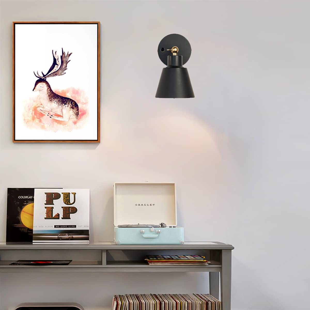 ClanKin Wall Sconce Lighting Fixture, Black Metal Bedside Lamp with On-Off Switch, Ideal for Bedroom, Bathroom, Hallway, Living Room