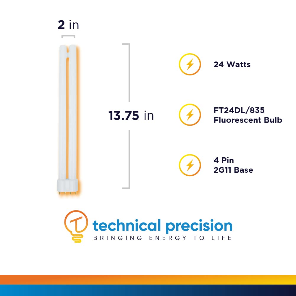 Technical Precision 24W CFL Bulb Replacement - T5 Double Tube - 2G11 Base - 3500K Cool White - 1 Pack