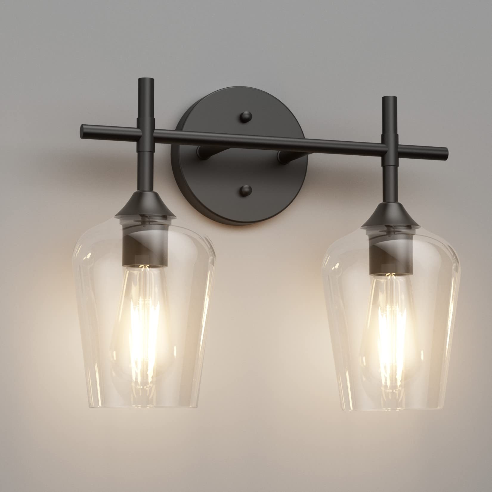 Ralbay Vintage Black Bathroom Light Fixtures 2-Lights Industrial Matte Black Finish with Clear Glass Black Vanity Lights Farmhouse Bathroom Vanity Lights Wall Sconce