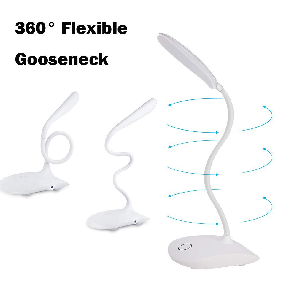 Sosee LED Table Lamp - Portable Eye-Protected Gooseneck Desk Light, Small, White, USB or Battery Powered