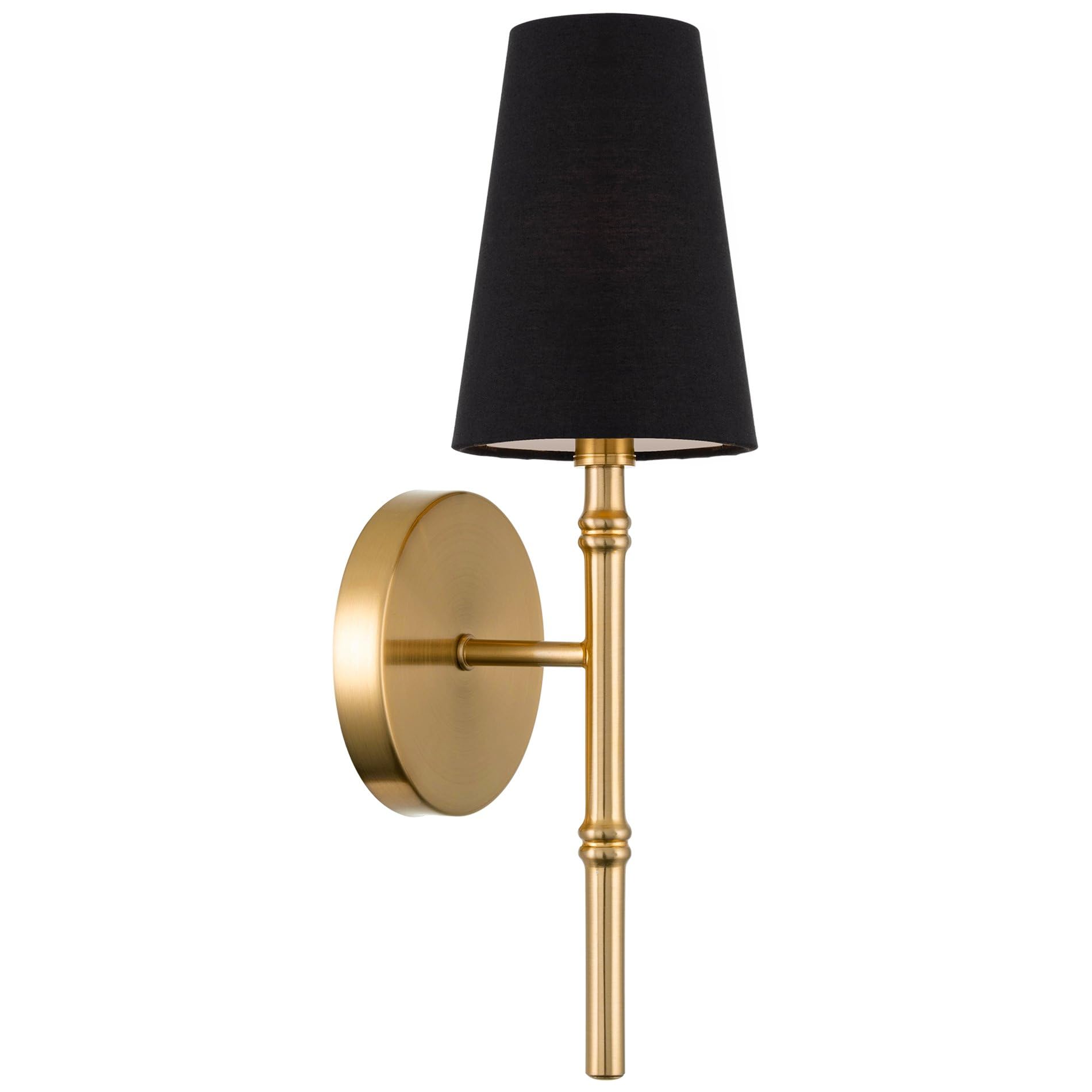 Kira Home Torche II Wall Sconce, 15in Cool Brass Finish with Black Linen Shade, Model RVL-W6511-1-CB