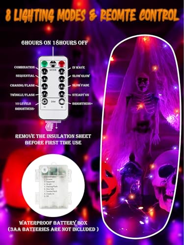 4-Pack 33Ft 100 Led Fairy Lights Battery Operated With Remote & Timer, Fairy Halloween String Lights, Waterproof 8 Modes Twinkle