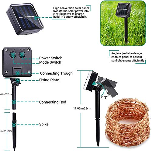 Lomotech Solar String Lights - 200LED 66ft Waterproof Twinkle Lights, 8 Modes, Warm White, 2 Pack for Outdoor, Patio, Garden, Party, Wedding
