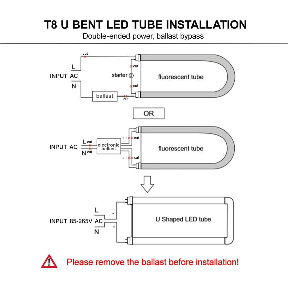 Romwish U Shaped LED Tube Lights, 18W, 6000K, 2000LM, Aluminum, Cool White, 4 Pack, Model ROM-U-18DW-6000