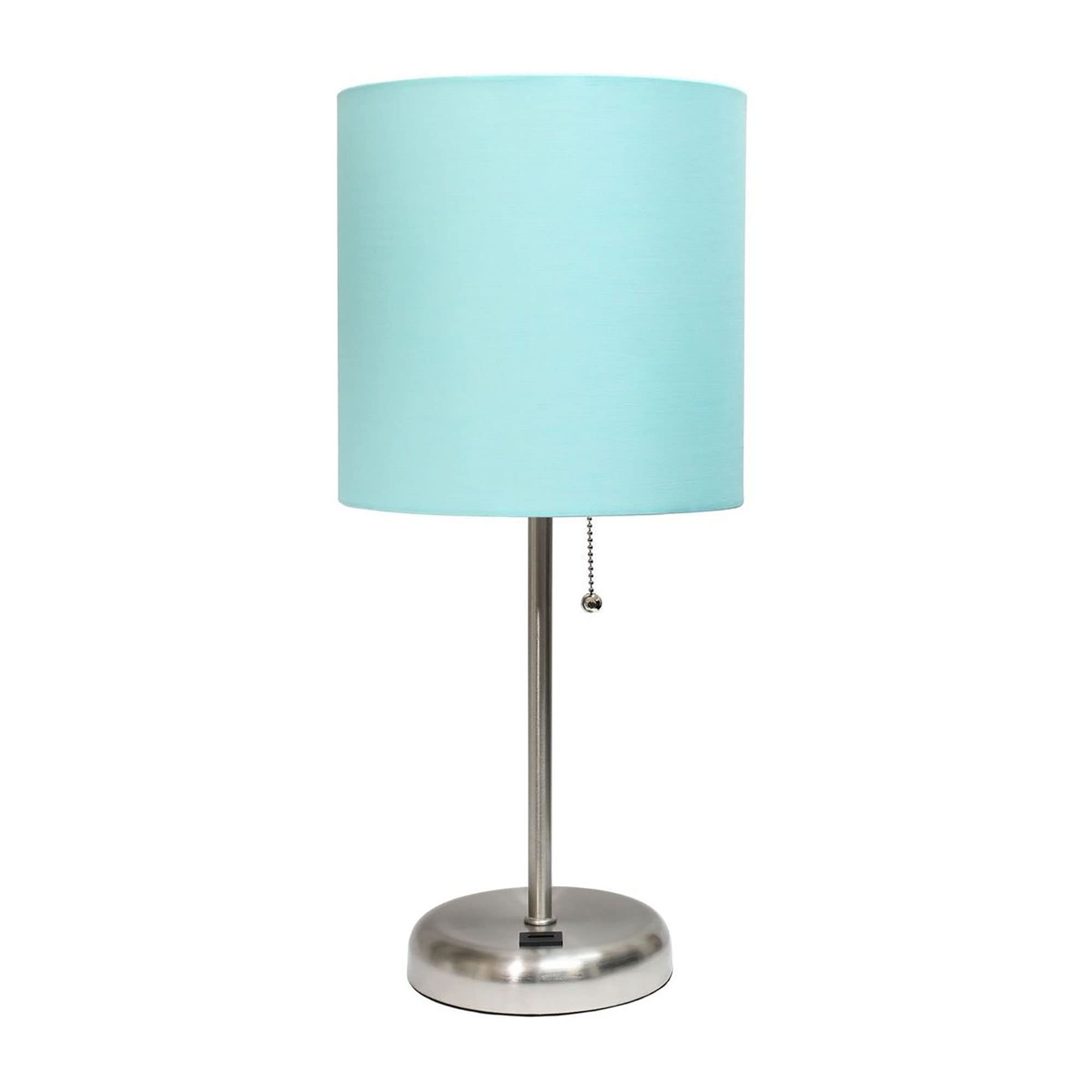 Creekwood Home 19.5&quot; Metal Table Lamp With Usb Port & Aqua Drum Shade, Brushed Steel Finish