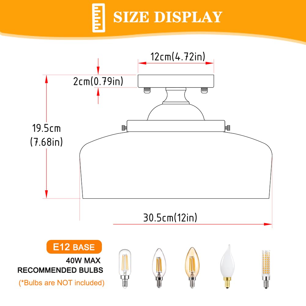 Brushed Nickel Semi Flush Mount Ceiling Light  3-Light Close To Ceiling Light  Flush Mount Ceiling Lighting With Globe Glass  Farmhouse Closet Fixtures For Hallway Bedroom Entryway Kitchen Porch E12