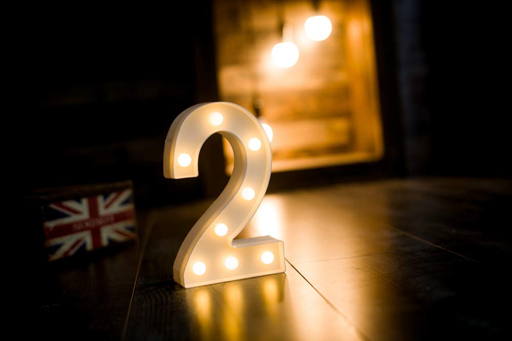 Foaky LED Light Up Number Sign, Decorative Night Light for Weddings, Birthdays, Christmas - Number 2, Plastic, Colorful Home Bar Decoration