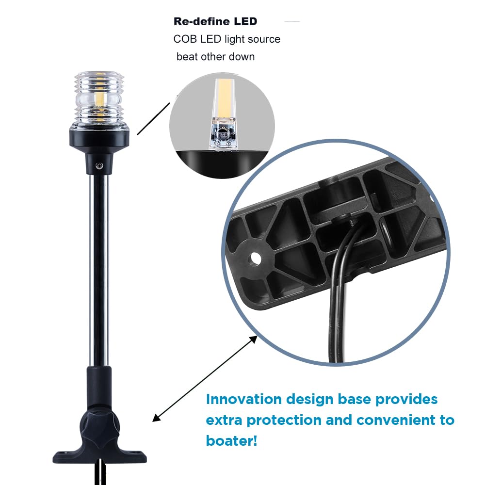 Sebnux Boat Stern Light - White LED Fold Down Anchor Light for Pontoon & Fishing Boat (18in) - Model BTL001
