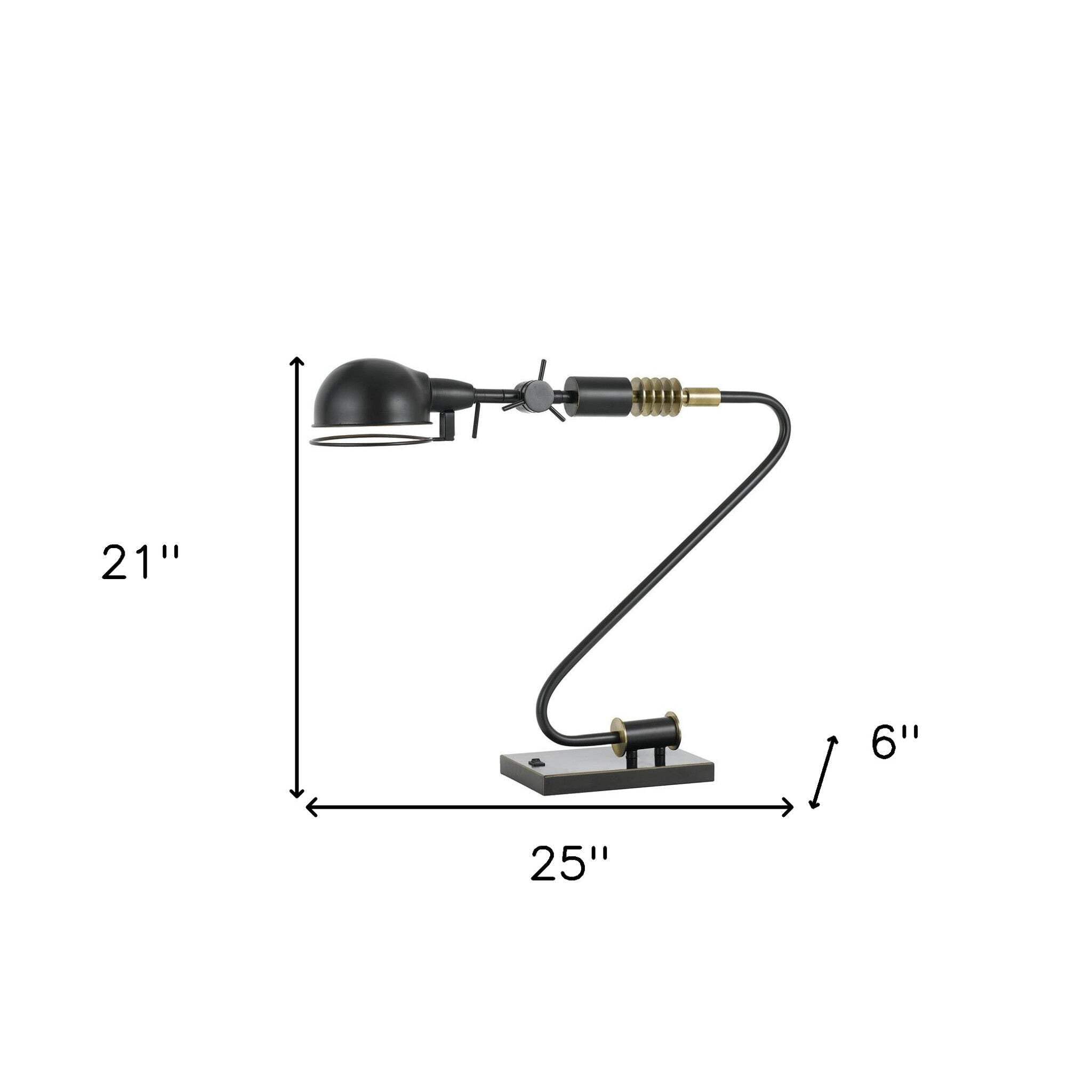 Homeroots Bronze Metal Desk Lamp With Dome Shade, Model 524664, 21 X 25 X 6 In.