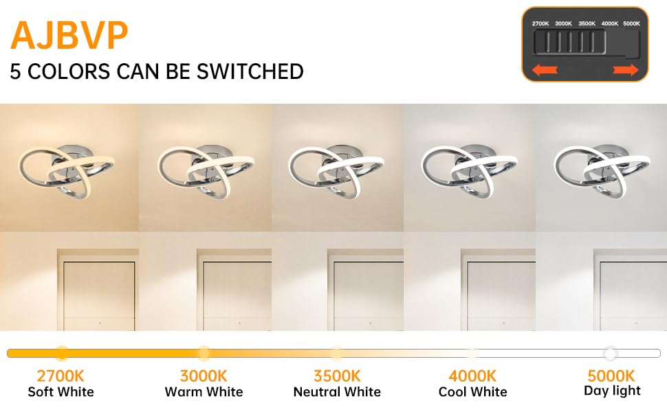 Ajbvp Modern Ceiling Light Fixture, LED Dimmable, Chrome, 20 Watt, 5CCT (2700K-5000K) for Bedrooms, Hallways, Bathrooms