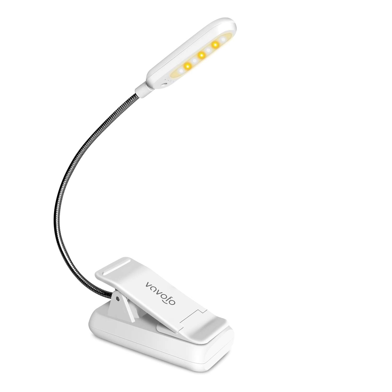 VAVOFO Clip On Book Light, 7 LED Reading Lamp, 9-Level Warm Cool White, Eye Care, 1-Pack, White, Model KM-6720