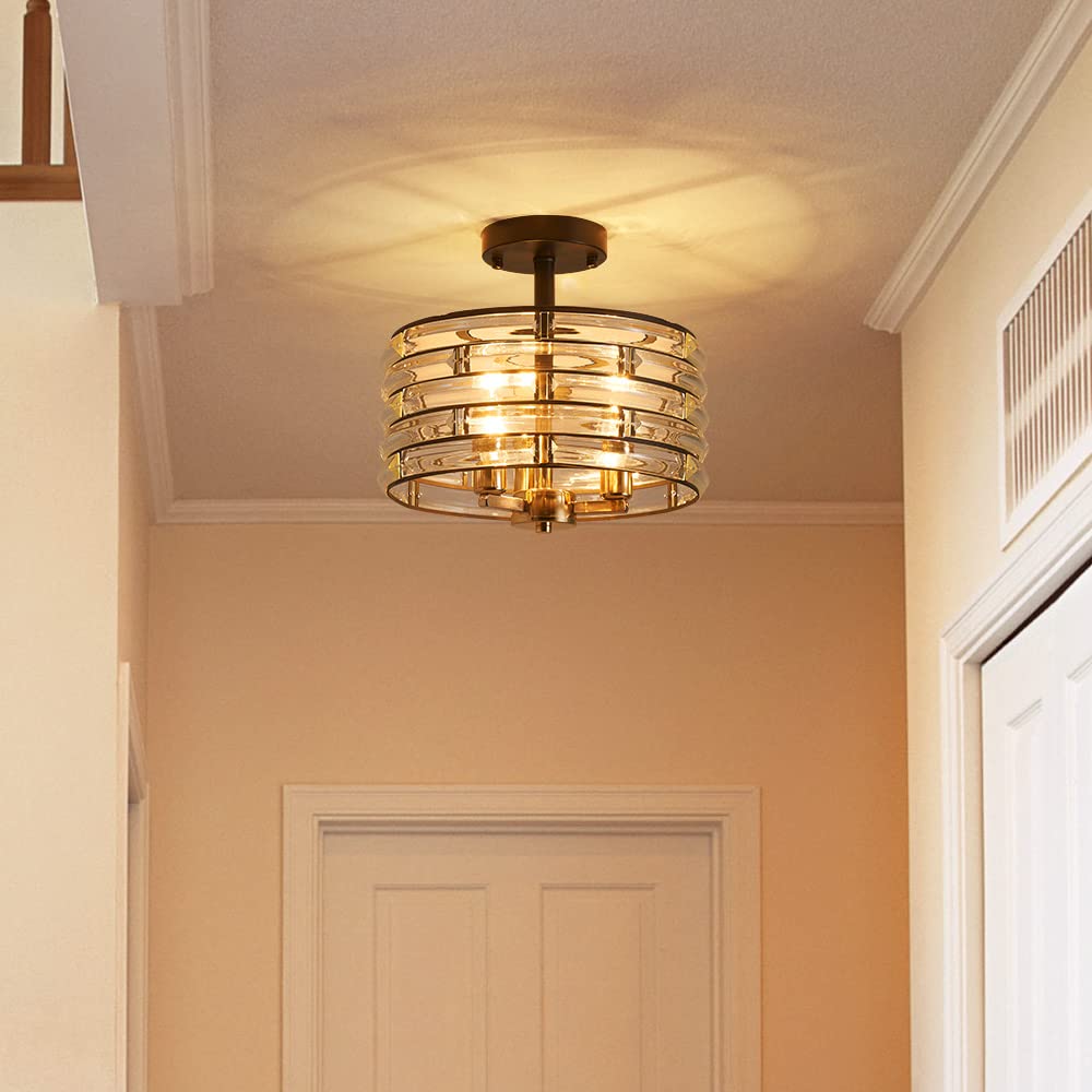 Agv Lighting Ch015Bb Crystal Semi Flush Mount Ceiling Light Fixture, E12 Base 3-Lights, D12 X H 9'', Crystal Lamp Shade, Light G